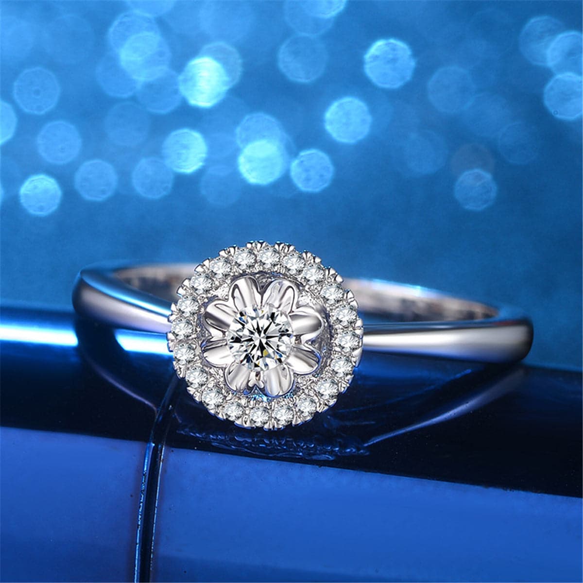 Cubic Zirconia & Silver-Plated Flower Ring