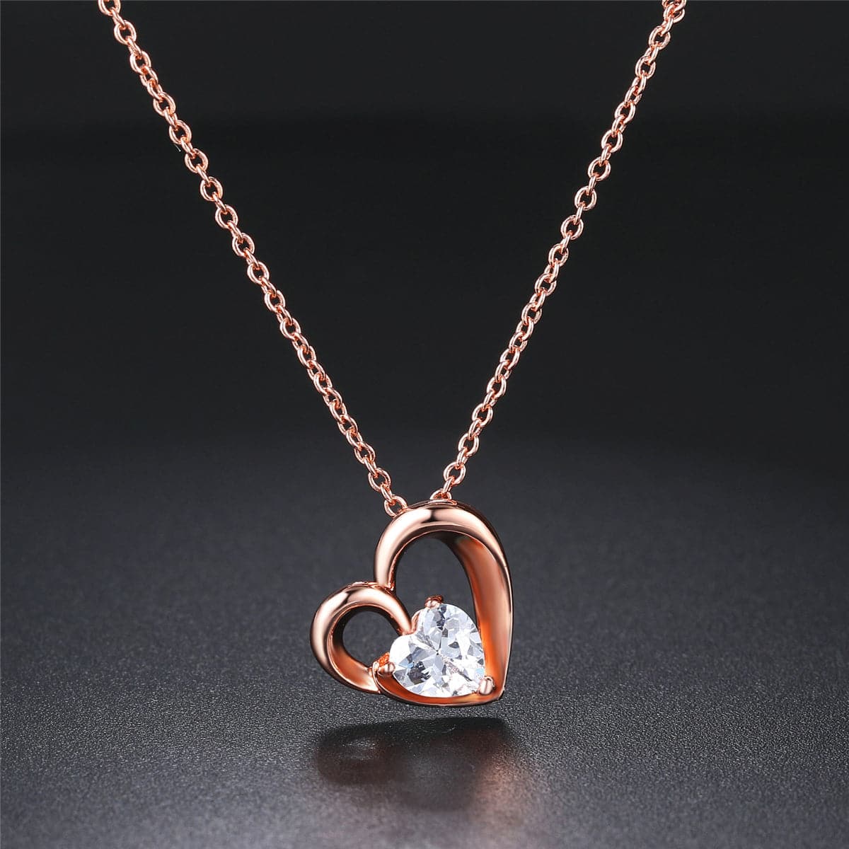Crystal & 18k Rose Gold-Plated Openwork Heart Pendant Necklace – ST.REGION