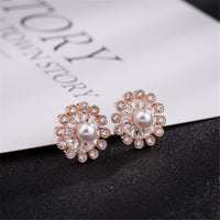 Cubic Zirconia & Pearl Snowflake Stud Earrings