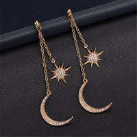 cubic zirconia & 18k Gold-Plated Hanging Moon Star Drop Earrings - streetregion
