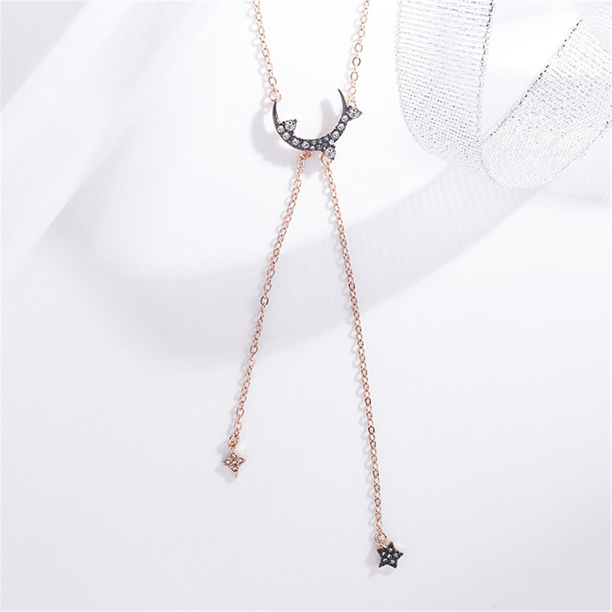 Black Cubic Zirconia & 18K Rose Gold-Plated Pendant Necklace