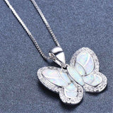 White Opal & Cubic Zirconia Butterfly Pendant Necklace