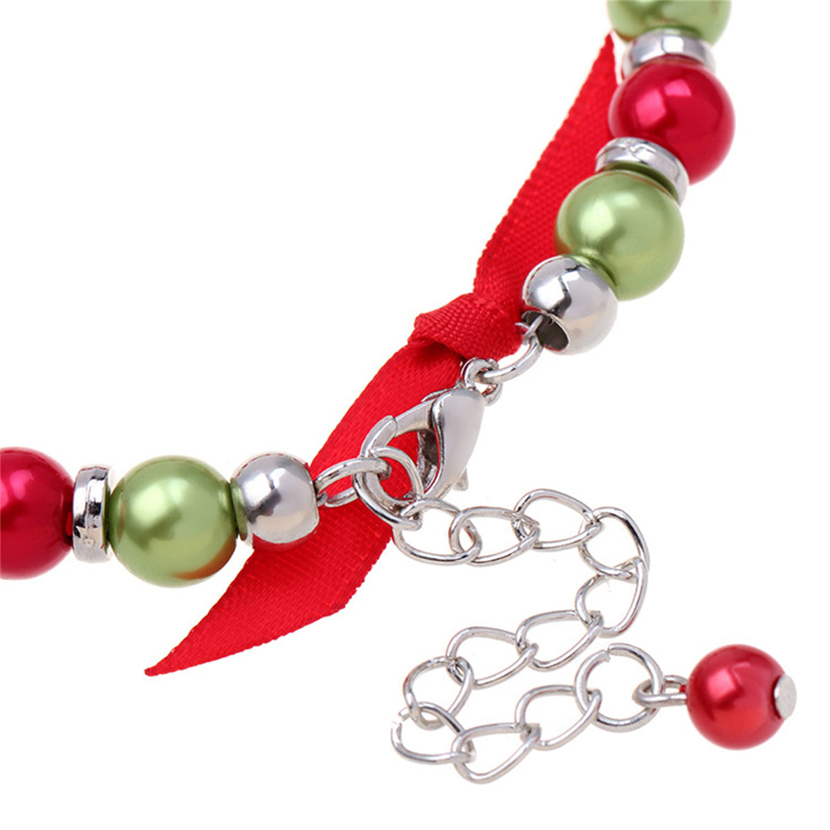 Red and Green Santa Snowflake Bell Beaded Charm Bracelet, bracelet for women, botanical inspired, lifestyle look