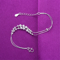 Fine Silver-Plated Graduated Bead Double-Strand Anklet