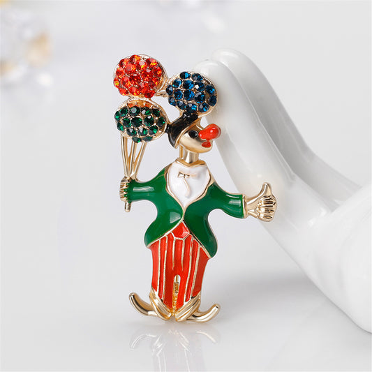 Cubic Zirconia and 18K Gold-Plated Bouquet and Clown Brooch, gold brooch pin, everyday style, front view