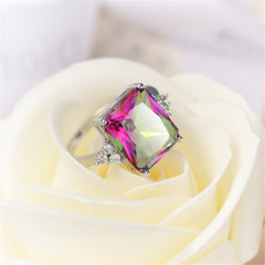 Jewel-Tone cubic zirconia & Silver-Plated Princess-Cut Ring - streetregion