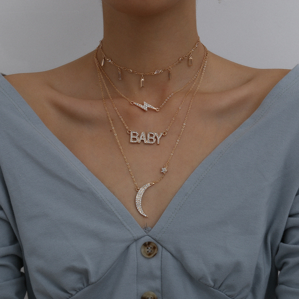 Cubic Zirconia & Crystal 18K Gold-Plated 'Baby' Layered Necklace