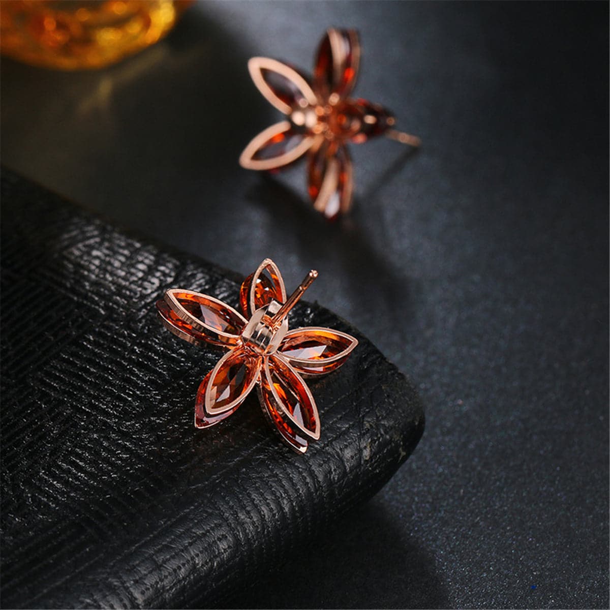 Red Crystal & 18K Rose Gold-Plated Floral Stud Earrings