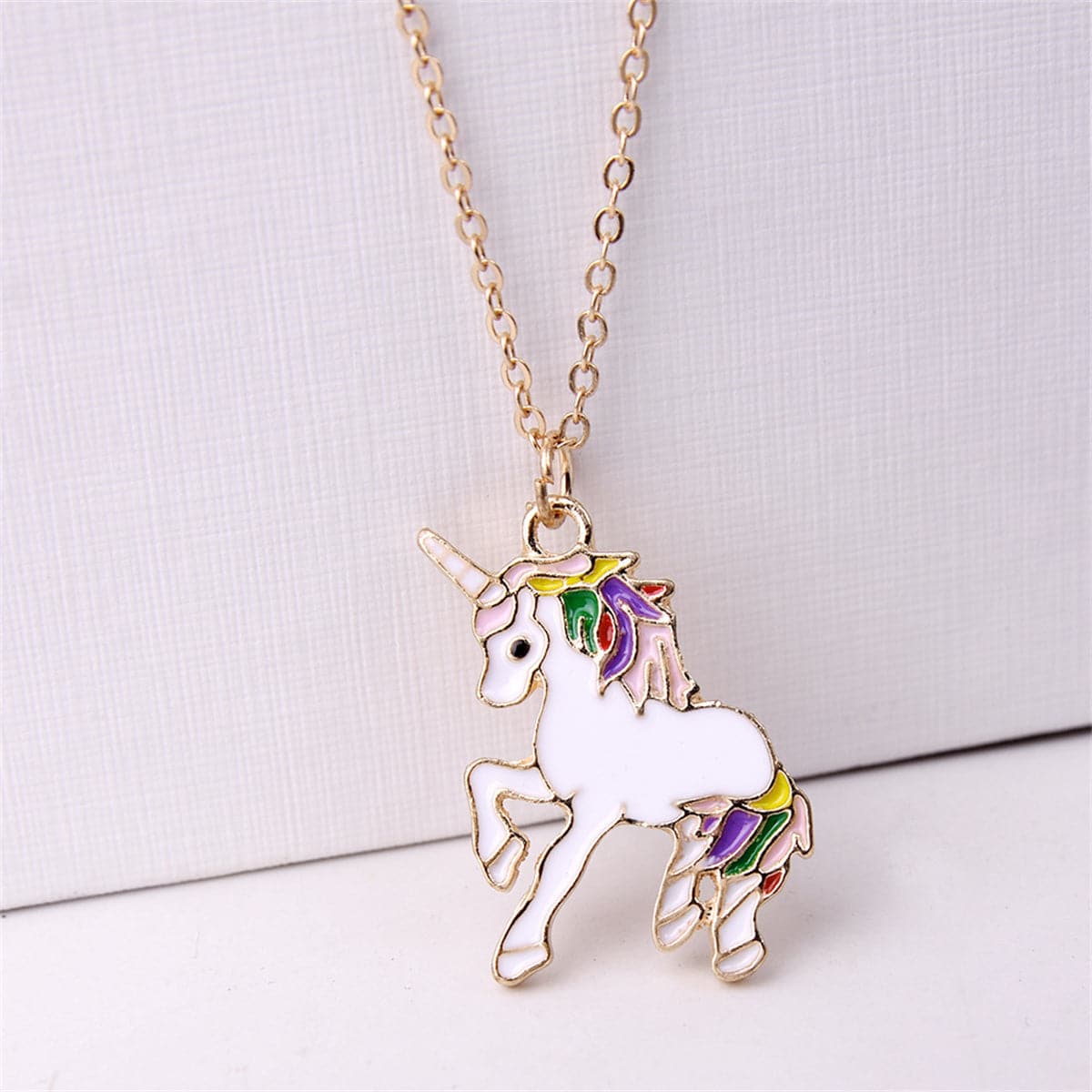 White Enamel and 18K Gold-Plated Unicorn Pendant Necklace, gold pendant necklace for women, detail close-up