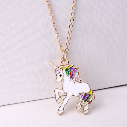 White Enamel and 18K Gold-Plated Unicorn Pendant Necklace, gold pendant necklace for women, detail close-up