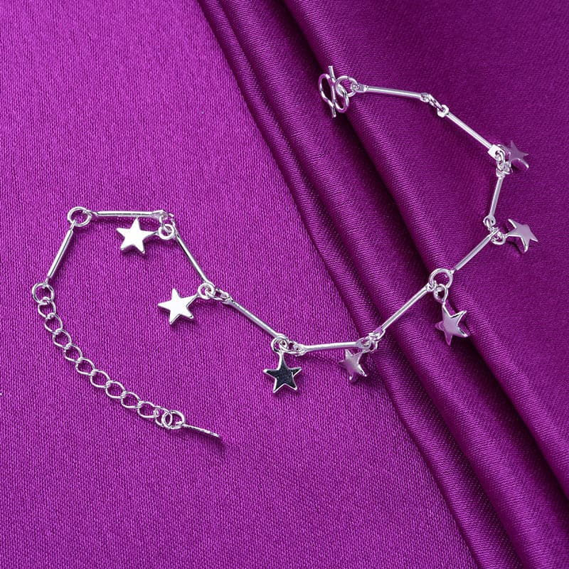 Silver-Plated Star Station Charm Anklet
