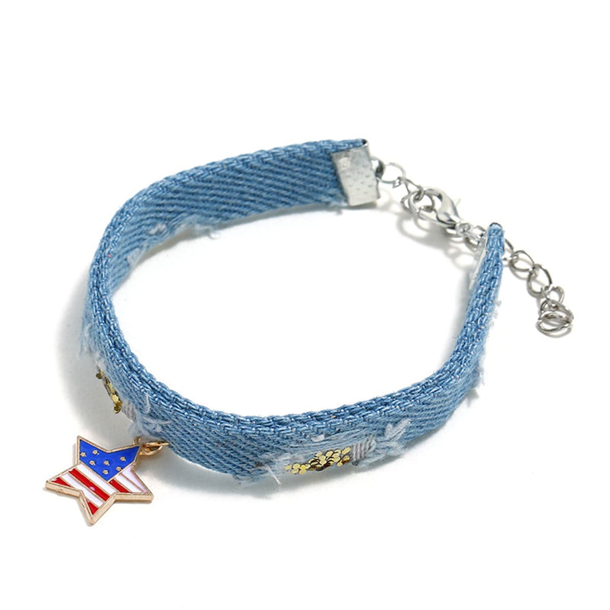 Light Blue & Silver-Plated American Flag Star Bracelet
