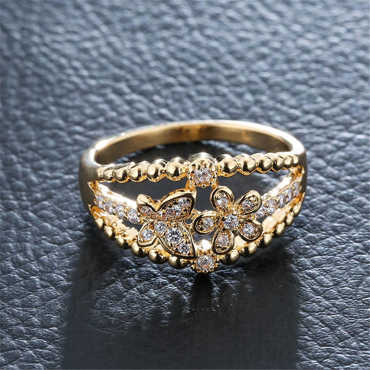 Cubic Zirconia & 18K Gold-Plated Butterfly Ring