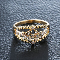 Cubic Zirconia & 18K Gold-Plated Butterfly Ring