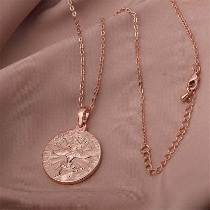 18K Rose Gold-Plated German Coin Pendant Necklace, rose gold pendant necklace for women, detail close-up