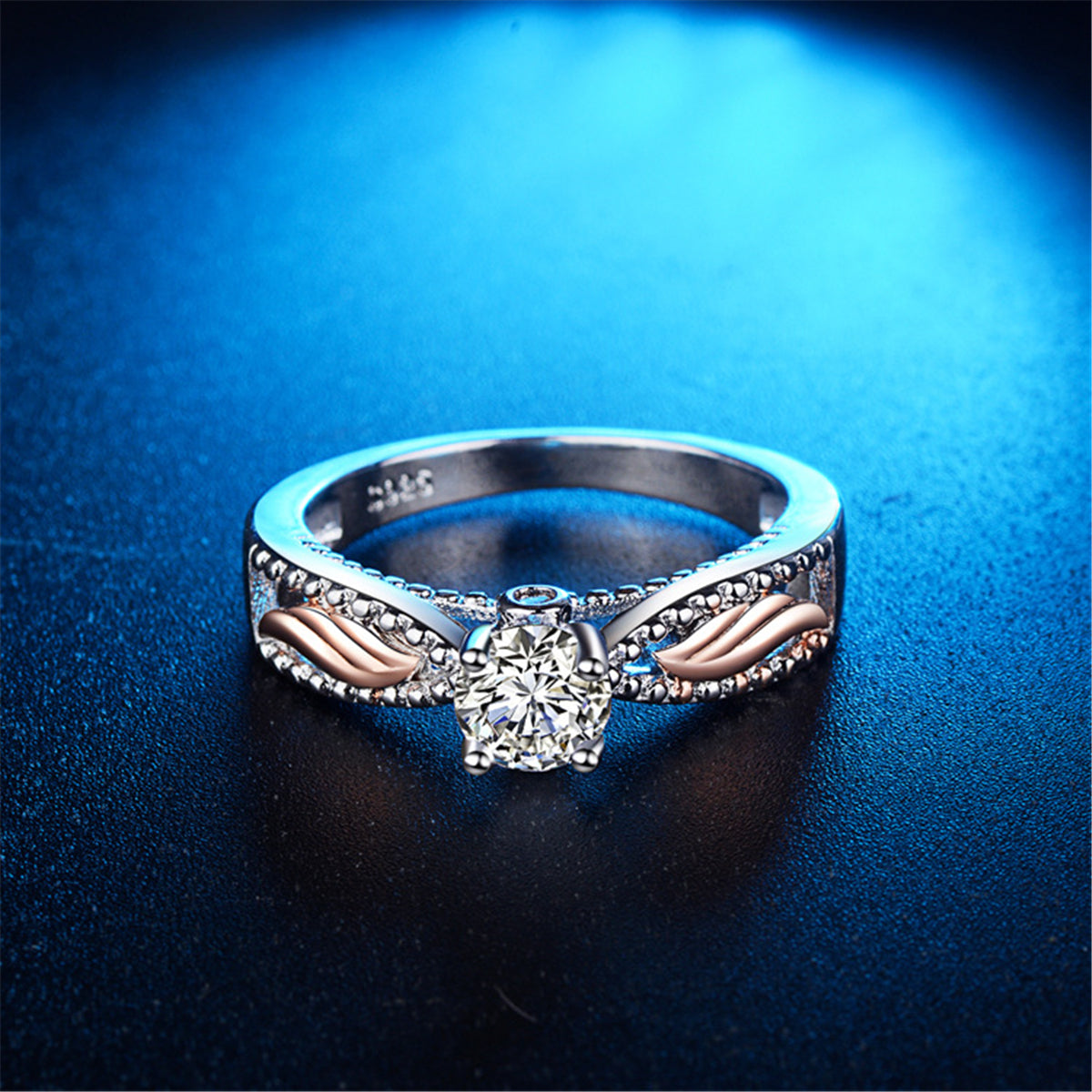 Crystal and Cubic Zirconia Two Tone Wing Ring, statement rings for women, elegant gift for her, detail close-up