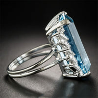 Sea Blue Crystal & Silver-Plated Emerald-Cut Ring