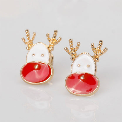 Red Enamel and 18K Gold-Plated Reindeer Face Stud Earrings, gold stud earrings for women, everyday style, detail close-up