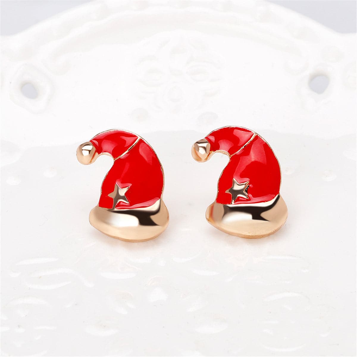 Red Enamel & 18K Gold-Plated Slouchy Santa Hat Stud Earrings