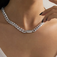 Silvertone Curb Chain Bar Choker Necklace
