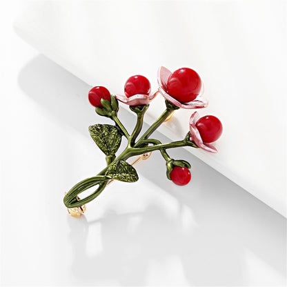 Red and Green Botany Brooch, brooch pin, everyday style, detail close-up