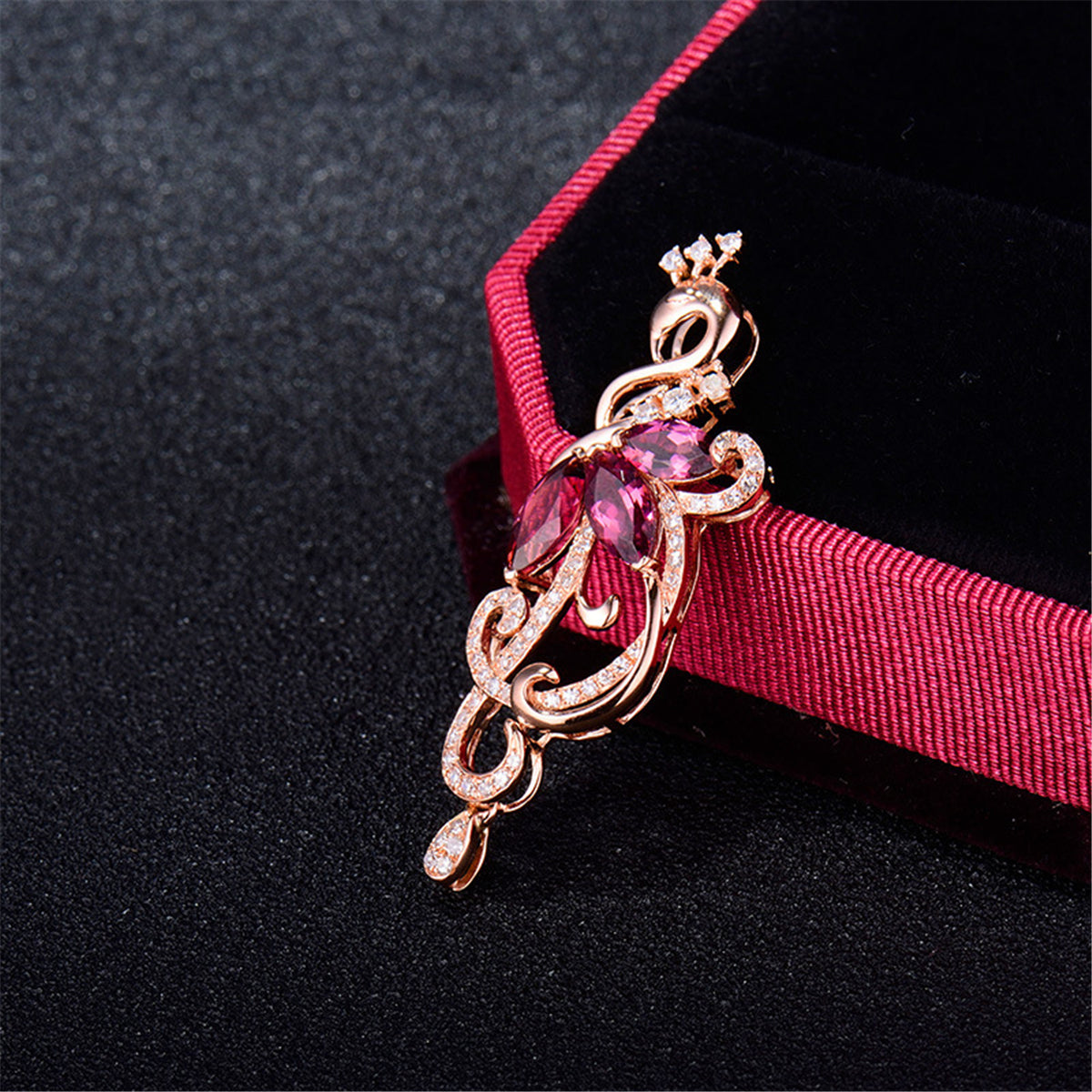 Red Crystal and Cubic Zirconia Pear-Cut Peacock Pendant Necklace, pendant necklace for women, lifestyle look
