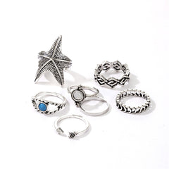 Moonstone & Turquoise Starfish Ring Set