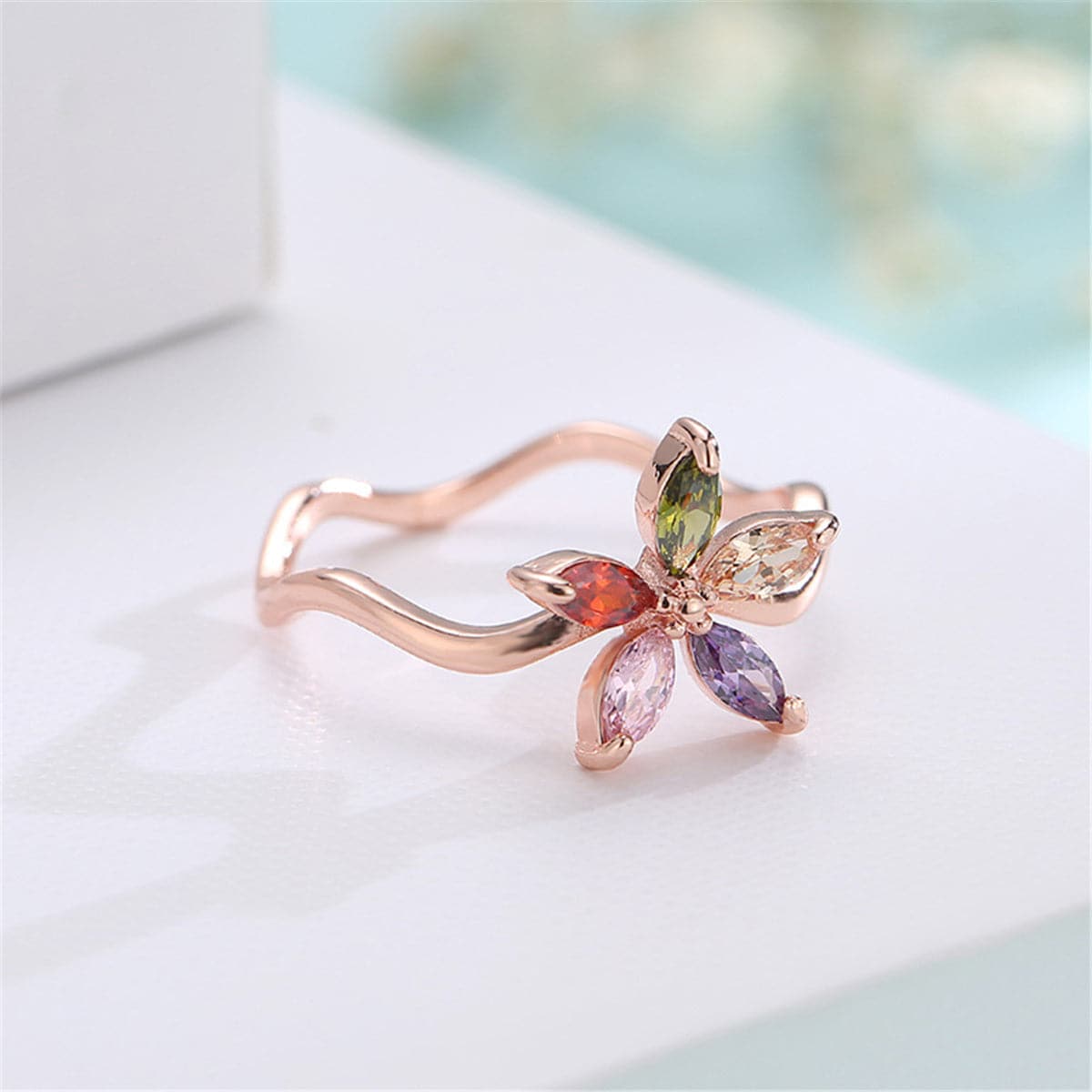 Jewel-Tone Crystal & 18k Rose Gold-Plated Floral Weave Ring - streetregion