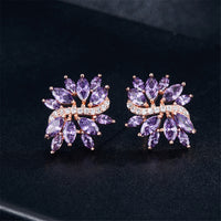 Purple Crystal & Cubic Zirconia Flower Stud Earrings