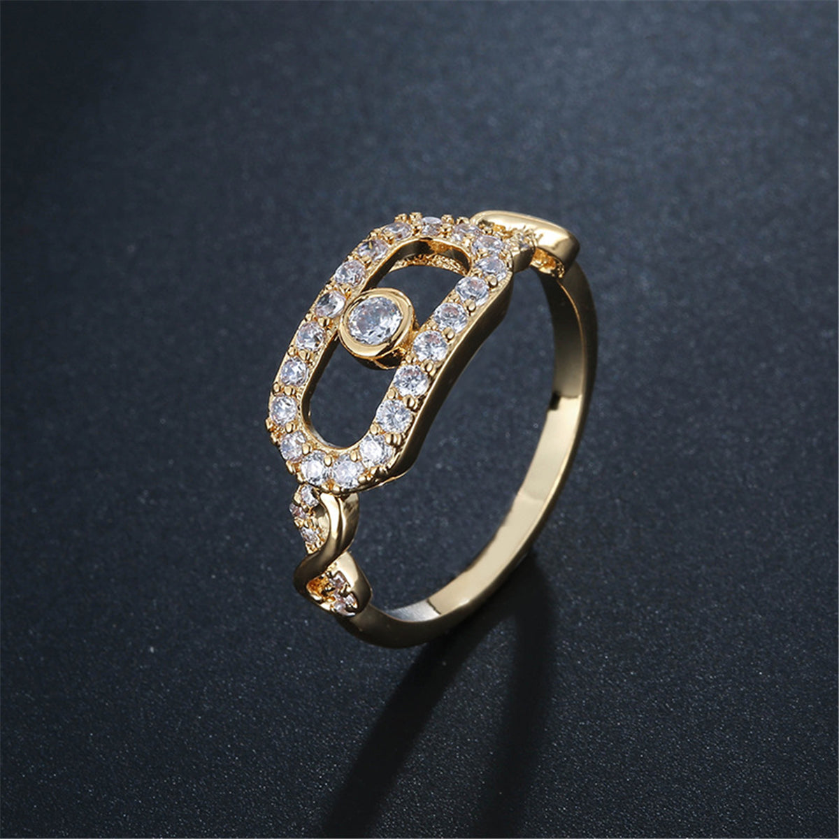 Cubic Zirconia and Gold-Plated Eye Ring, gold statement rings for women, vintage-inspired design, front view