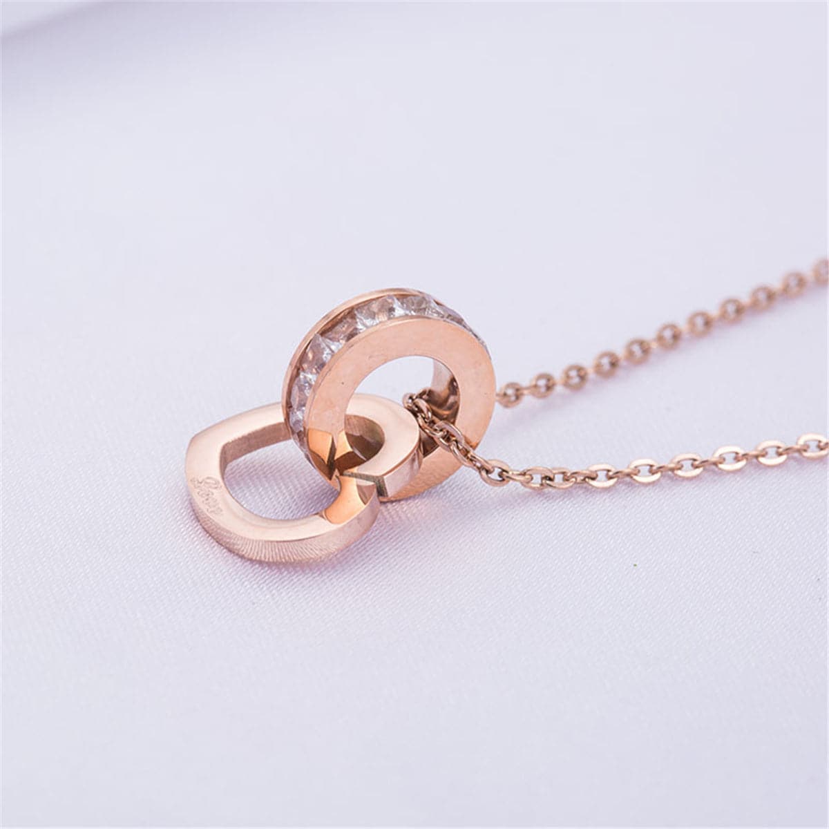 cubic zirconia & 18k Rose Gold-Plated Circle & Heart Pendant Necklace - streetregion