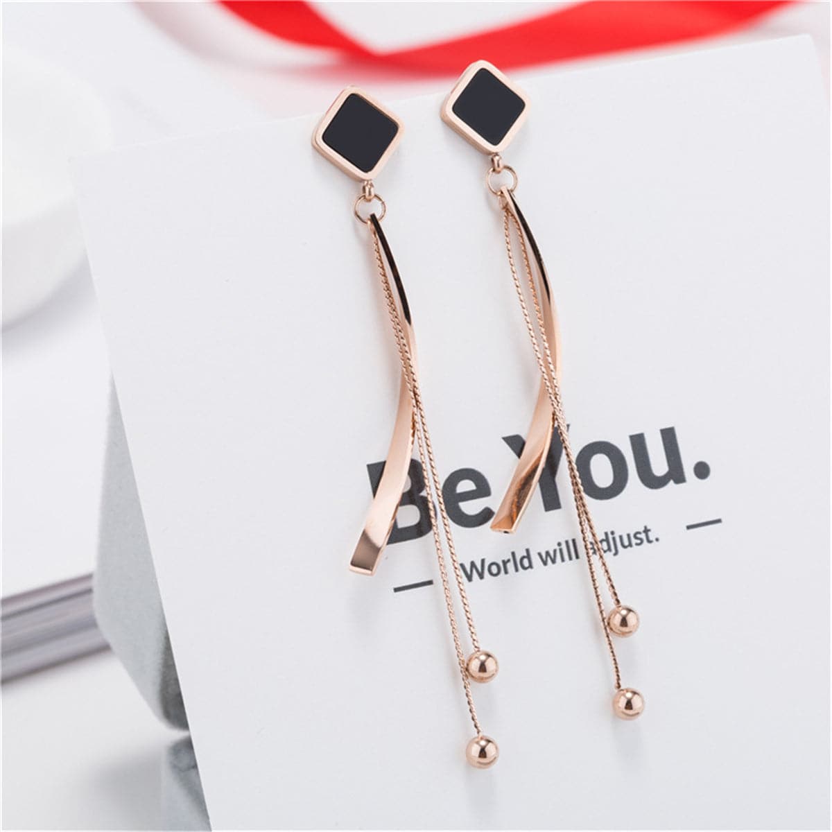 Black & 18K Rose Gold-Plated Rhombus Tassel Drop Earrings