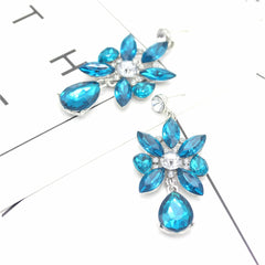 Teal Crystal & Silver-Plated Prong-Set Drop Earrings