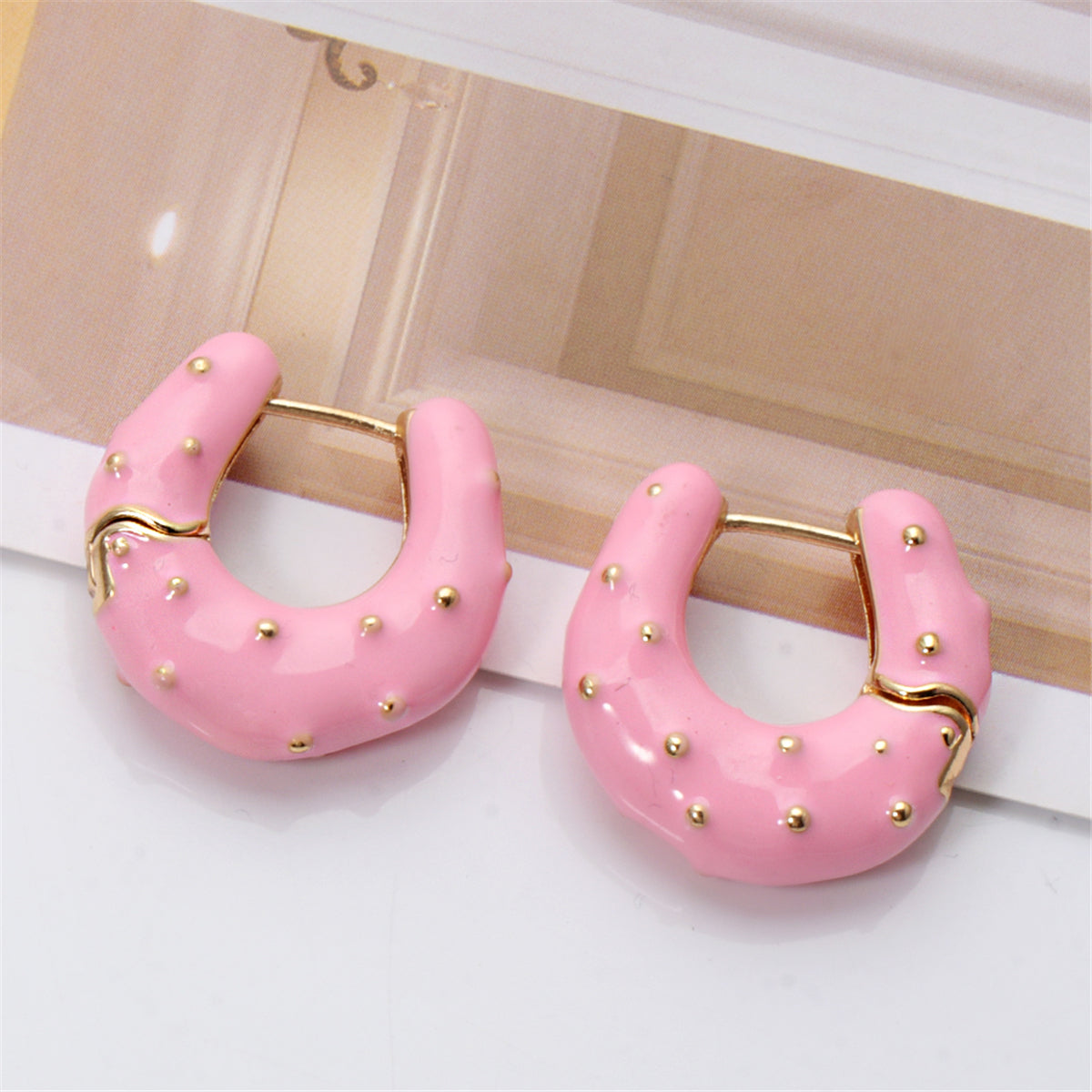 Pink Enamel & 18K Gold-Plated Huggie Earrings