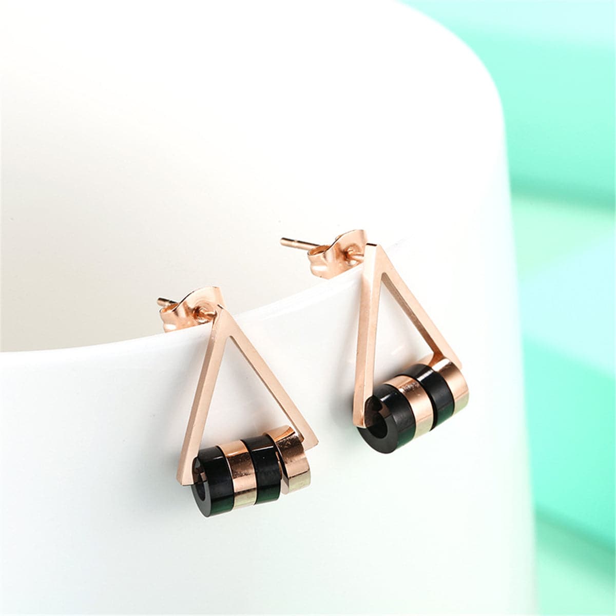 Black Acrylic & 18K Rose Gold-Plated Triangle Stud Earrings