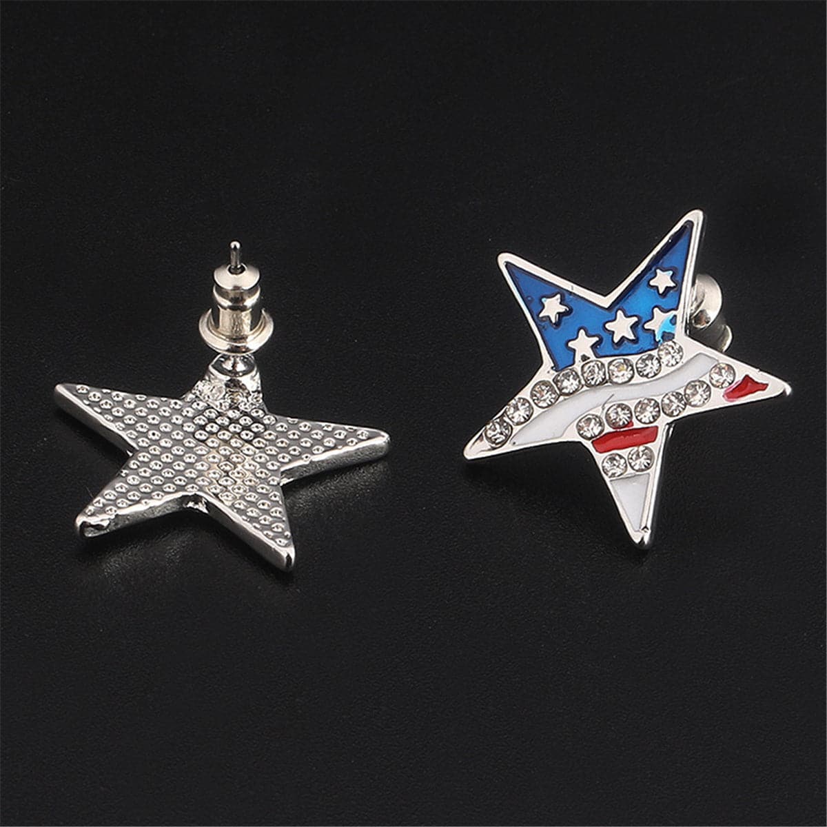 cubic zirconia & Silver-Plated American Flag Star Stud Earrings - streetregion