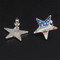 cubic zirconia & Silver-Plated American Flag Star Stud Earrings - streetregion