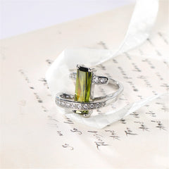 Olive Cubic Zirconia & Crystal Geometric Ring