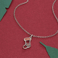 Cubic Zirconia & Silver-Plated Snowflake & Boot Pendant Necklace