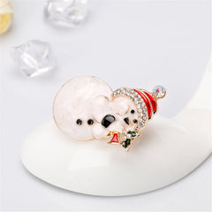 Cubic Zirconia & 18K Gold-Plated Musical Snowman Brooch