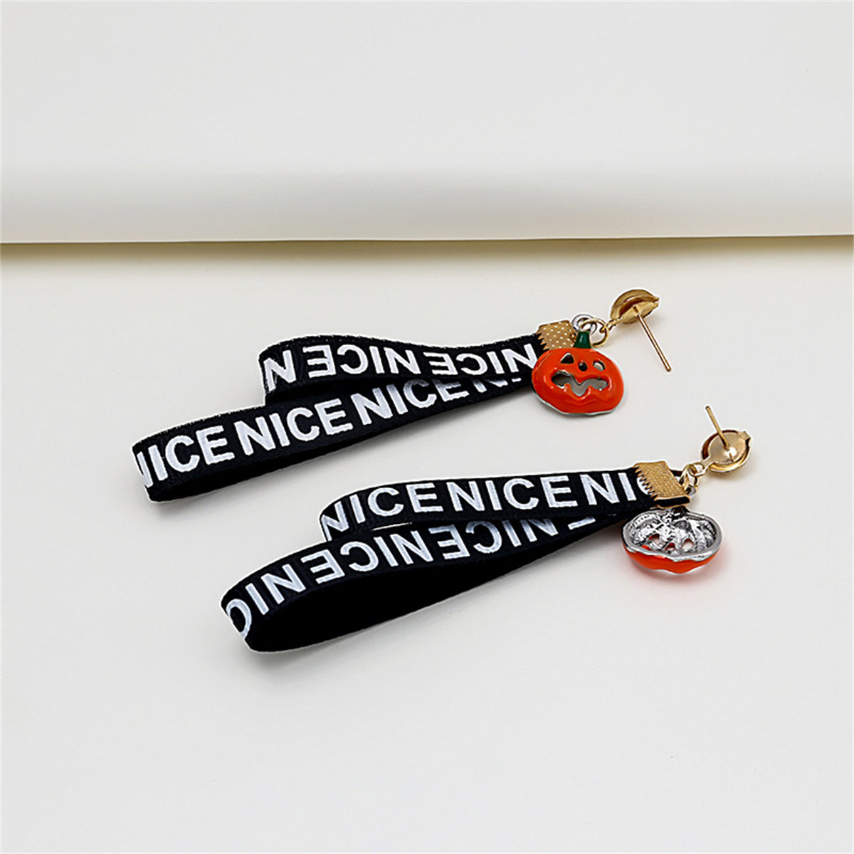 Black Polyster and 18K Gold-Plated Pumpkin 'Nice' Layered Drop Earrings, gold drop earrings for women, side view