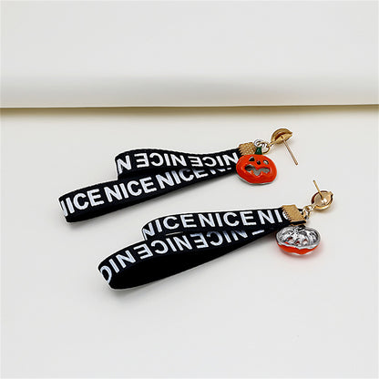Black Polyster and 18K Gold-Plated Pumpkin 'Nice' Layered Drop Earrings, gold drop earrings for women, side view