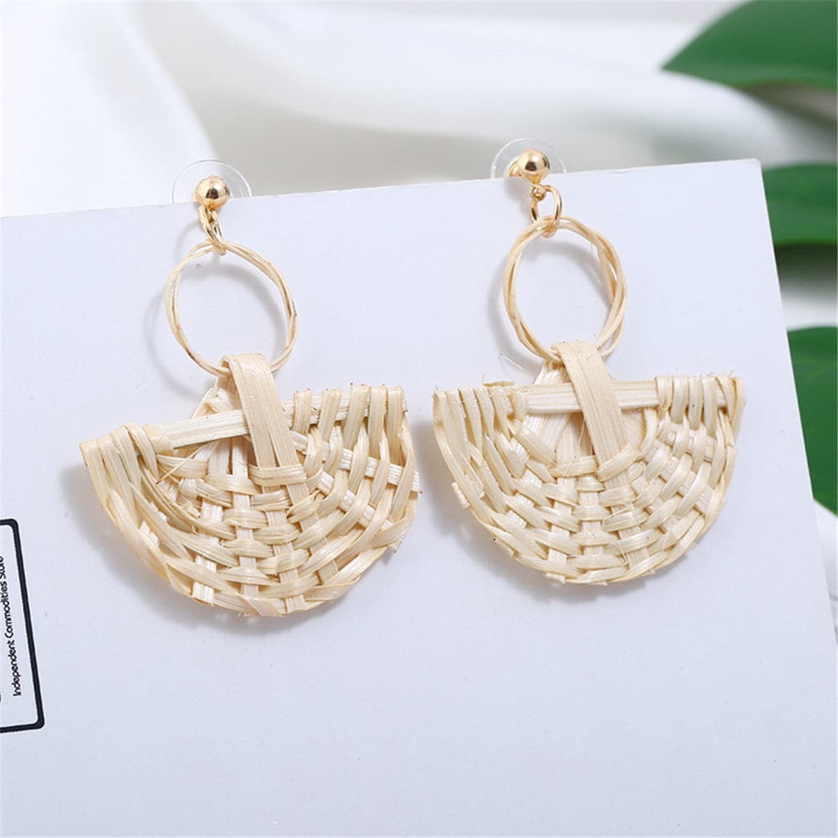 Beige Rattan Fan Drop Earrings - streetregion