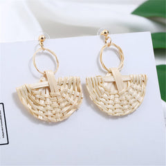 Beige Rattan Fan Drop Earrings - streetregion