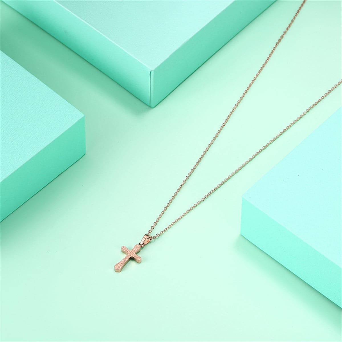 18K Rose Gold-Plated Frosted Cross Pendant Necklace