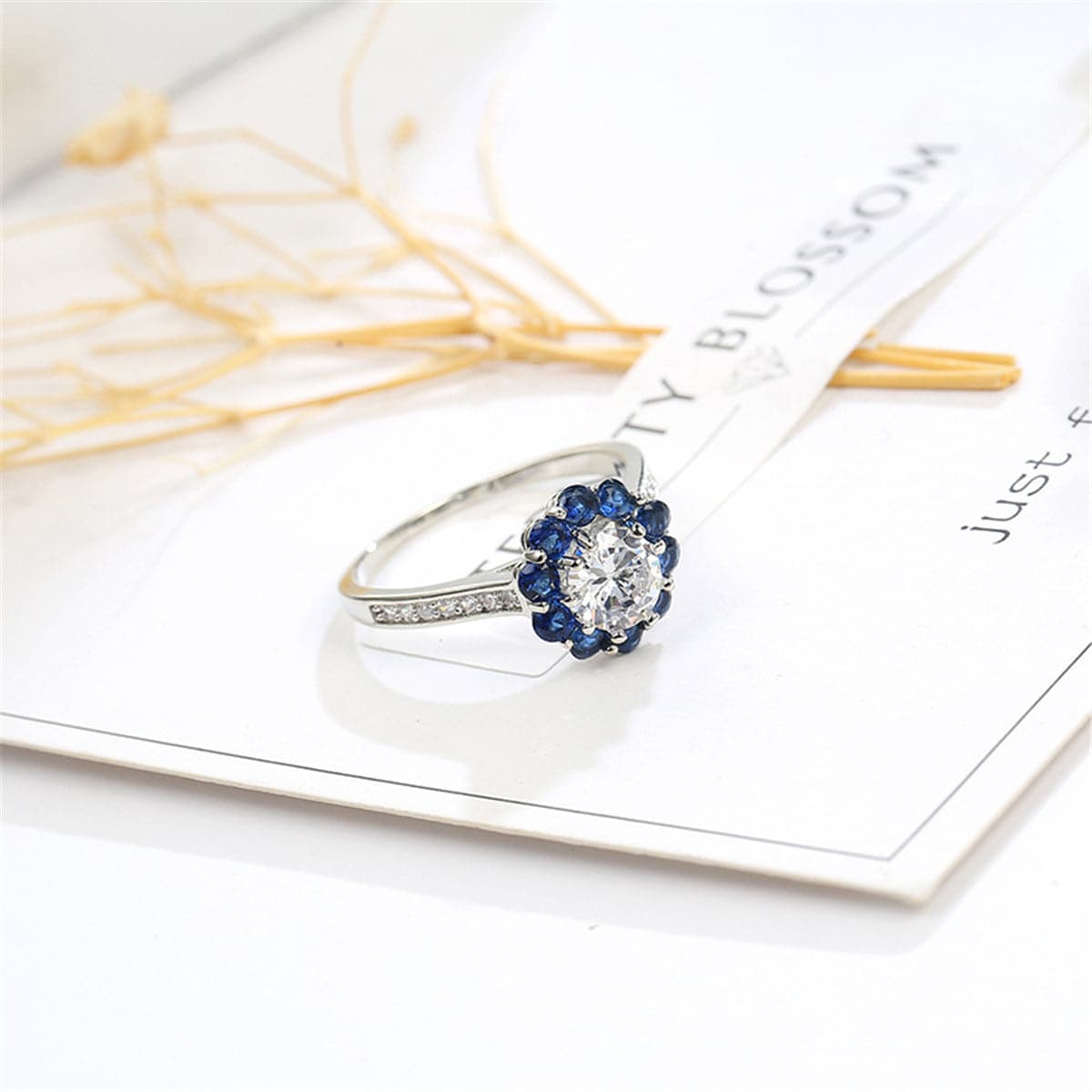 Crystal & Navy Cubic Zirconia Sunflower Ring