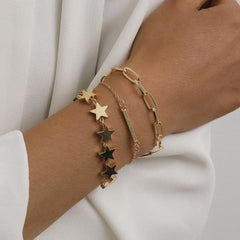 18K Gold-Plated Star Station & Bar Bracelet Set