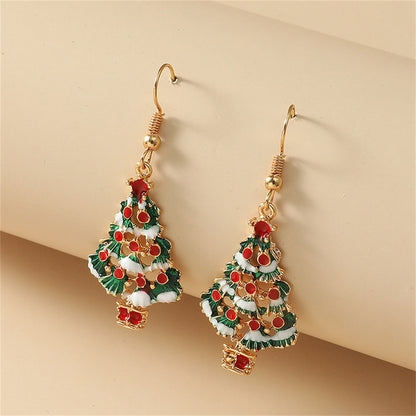 Red and Multicolor Enamel Christmas Tree Drop Earrings, drop earrings for women, vintage-inspired design, detail close-up