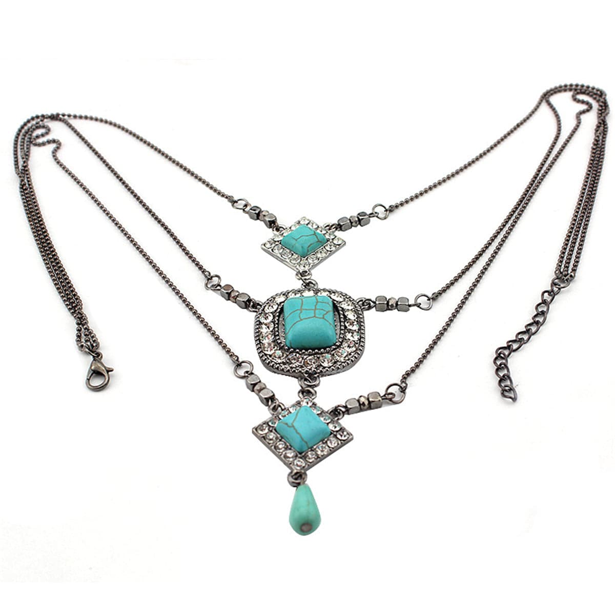 Turquoise & Cubic Zirconia Layered Pendant Necklace