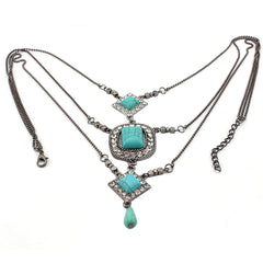 Turquoise & Cubic Zirconia Layered Pendant Necklace